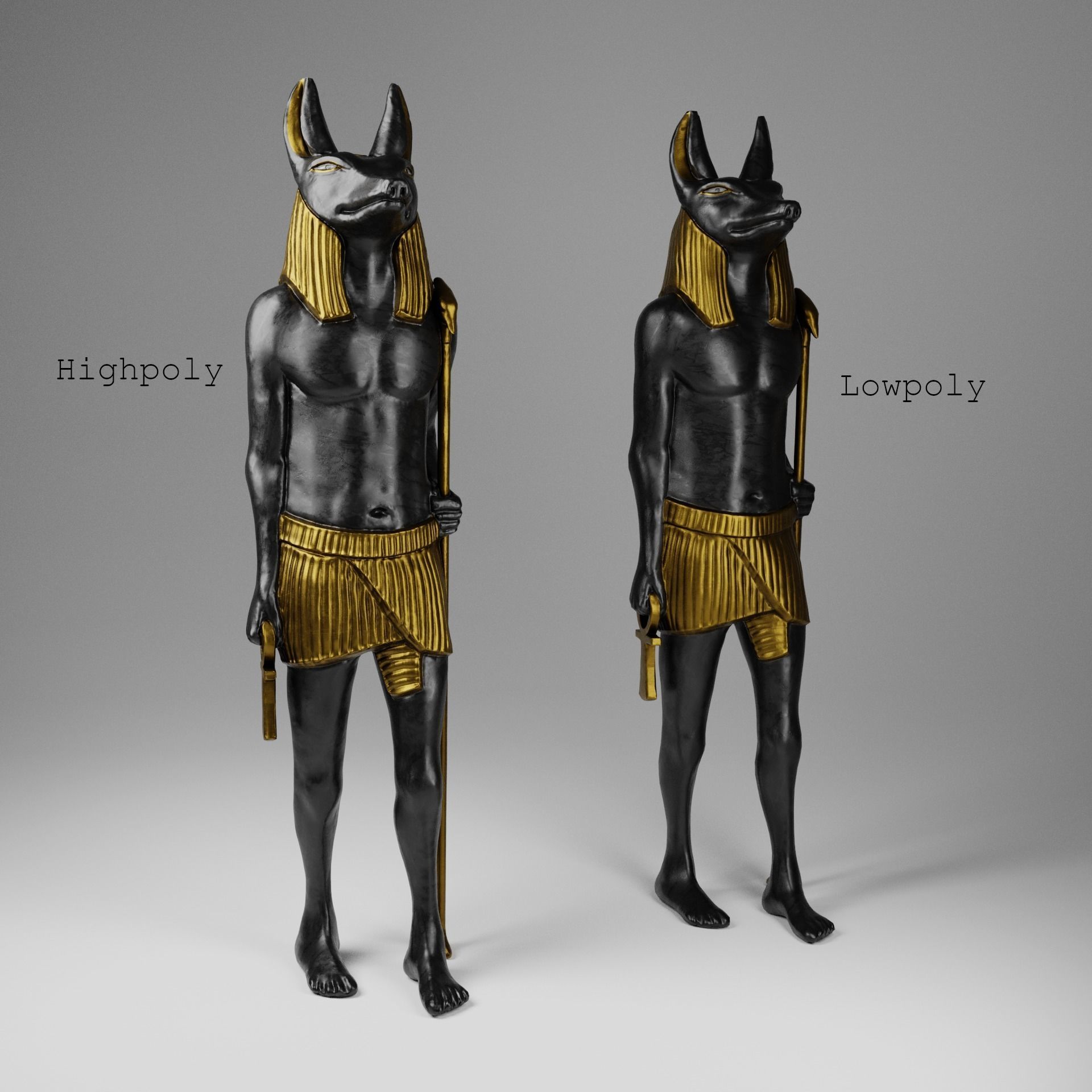 Anubis Soldier Statue for VFX and Games Low-poly 3D model_8