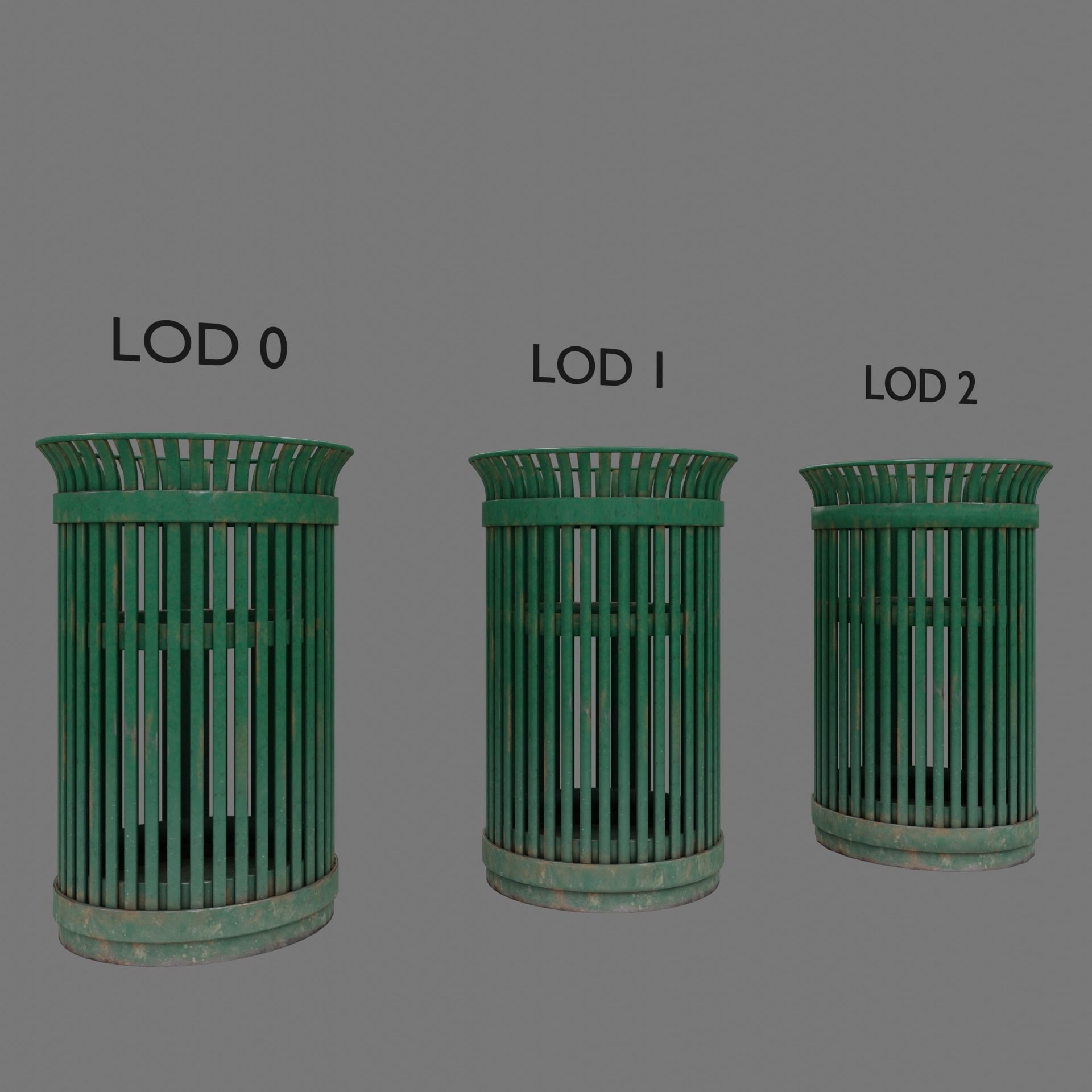 Public Trashcan Low-poly 3D model_4