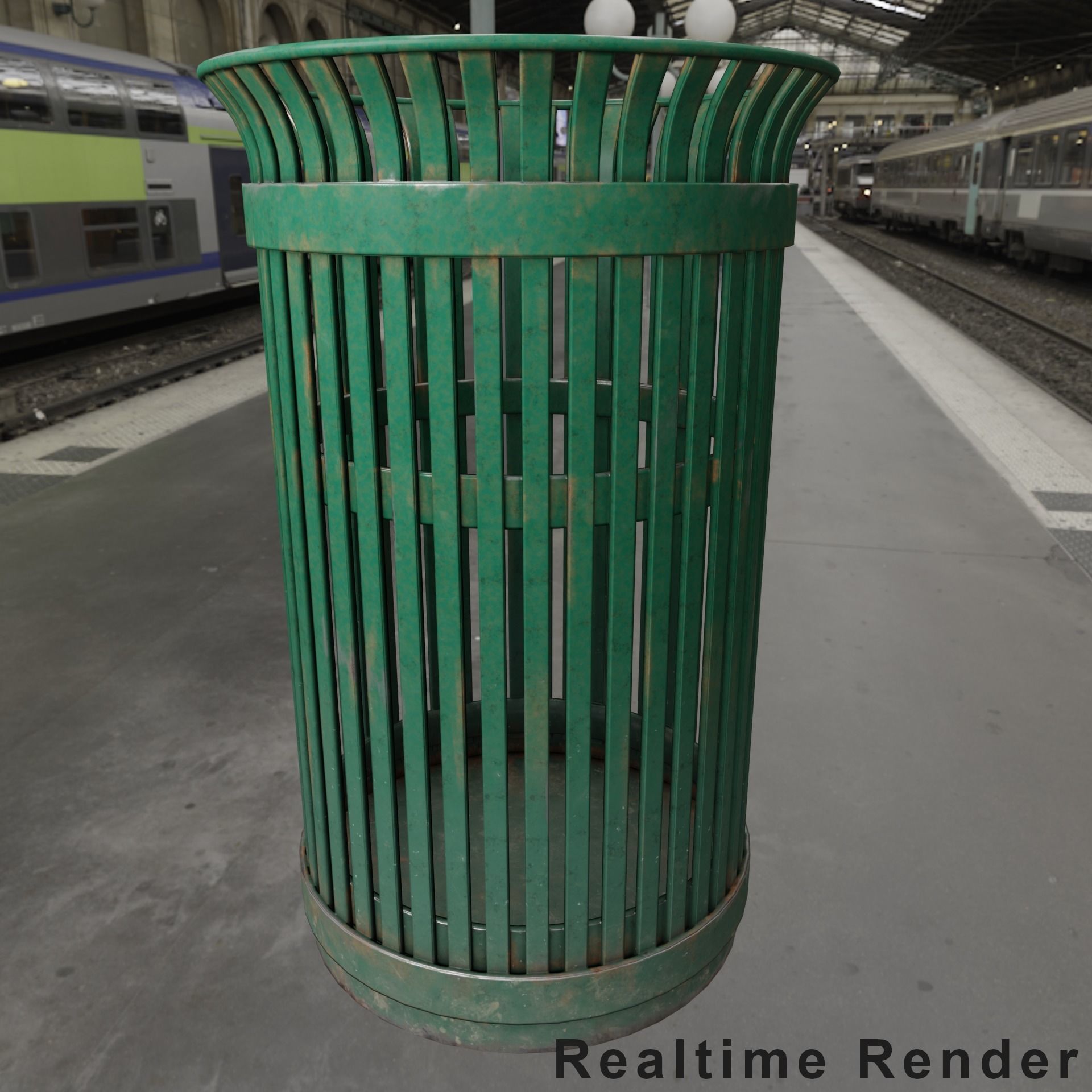 Public Trashcan Low-poly 3D model_6