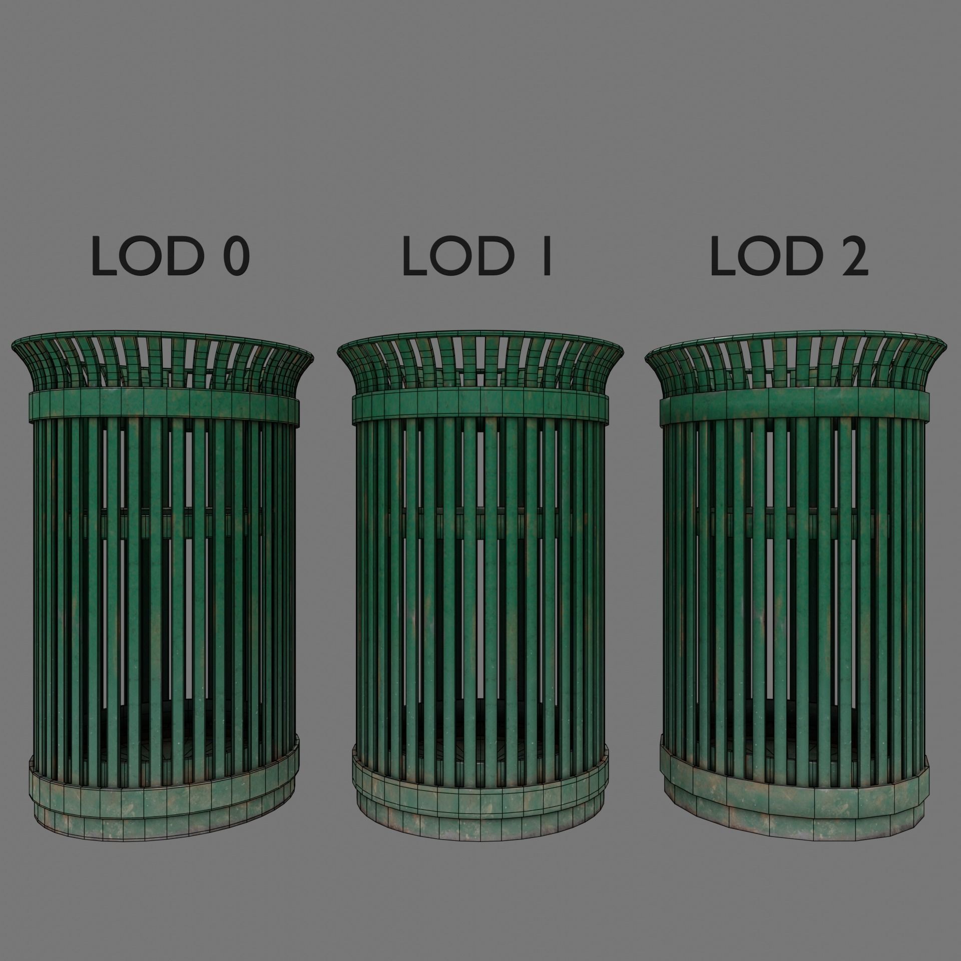 Public Trashcan Low-poly 3D model_5