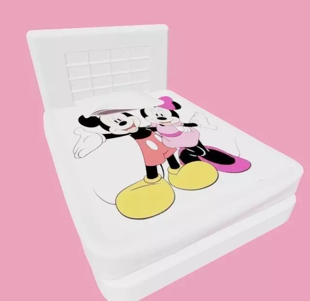 Bed covered with Mickey and Minnie bed sheet 3D model_0