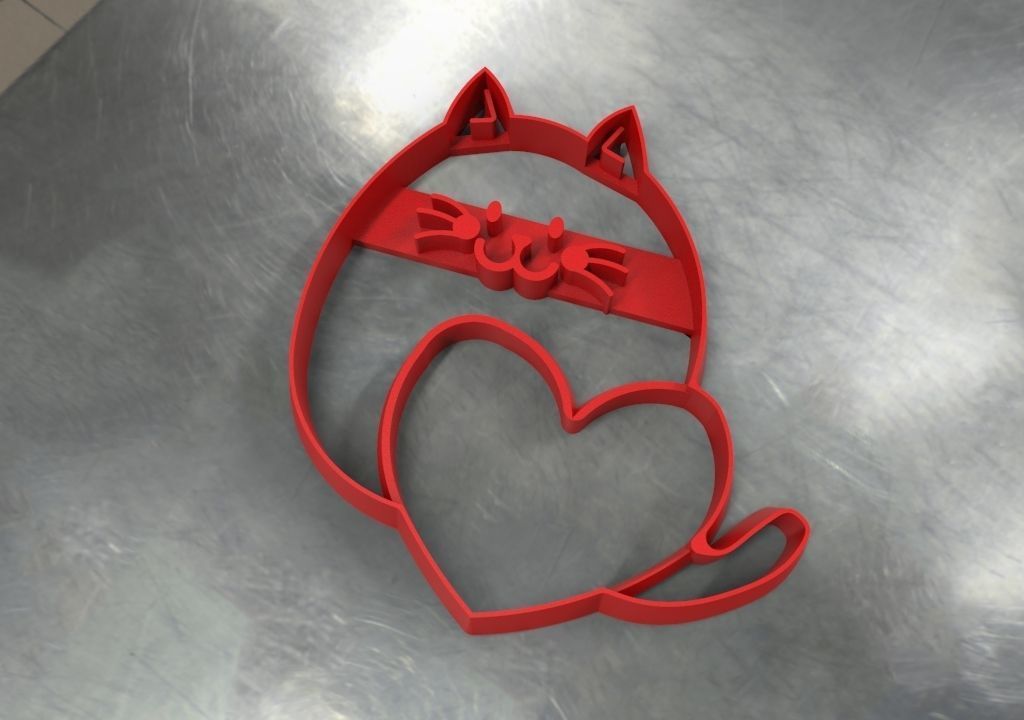 Cat with Heart Cookie Cutter 3D print model_5