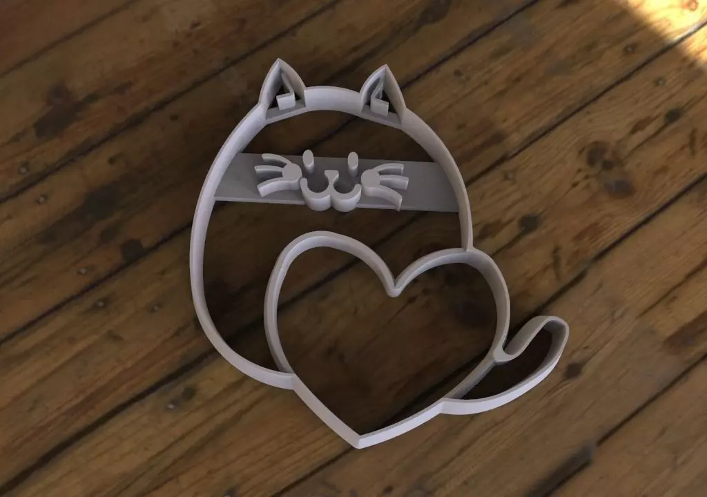 Cat with Heart Cookie Cutter 3D print model_0