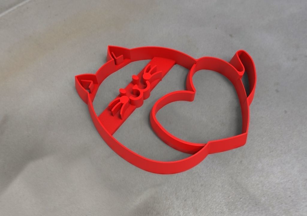 Cat with Heart Cookie Cutter 3D print model_4