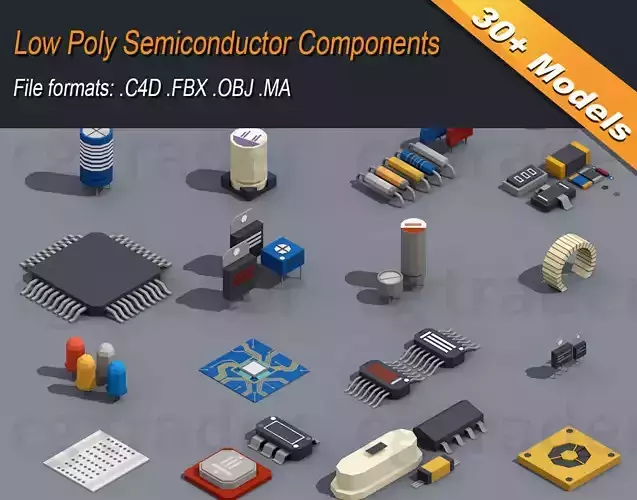 Low Poly Semiconductor Components Isometric