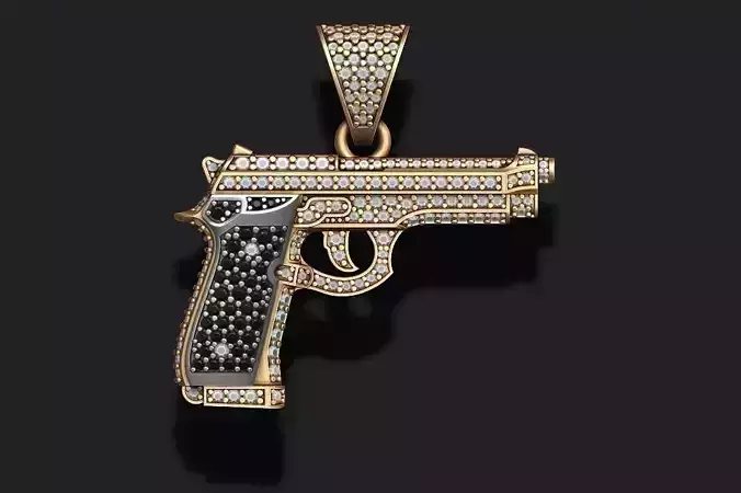 Gun pendant with diamonds 3D print model