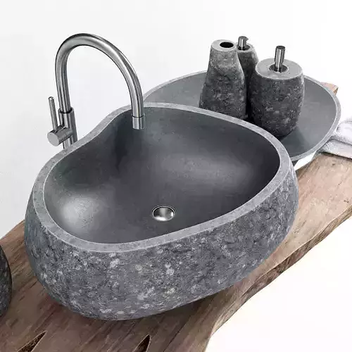 Stone washbasin wood slabe