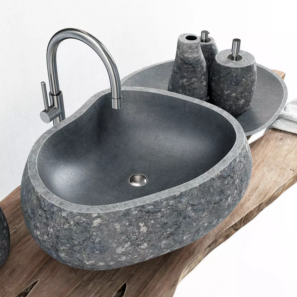 Stone washbasin wood slabe 3D model