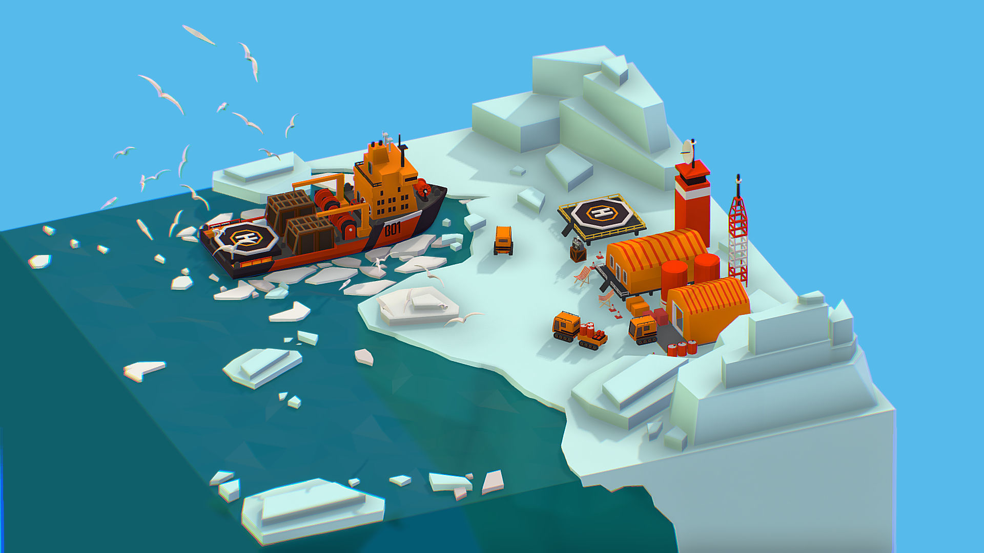 Polar Station North Pole iceboat 3D model_6