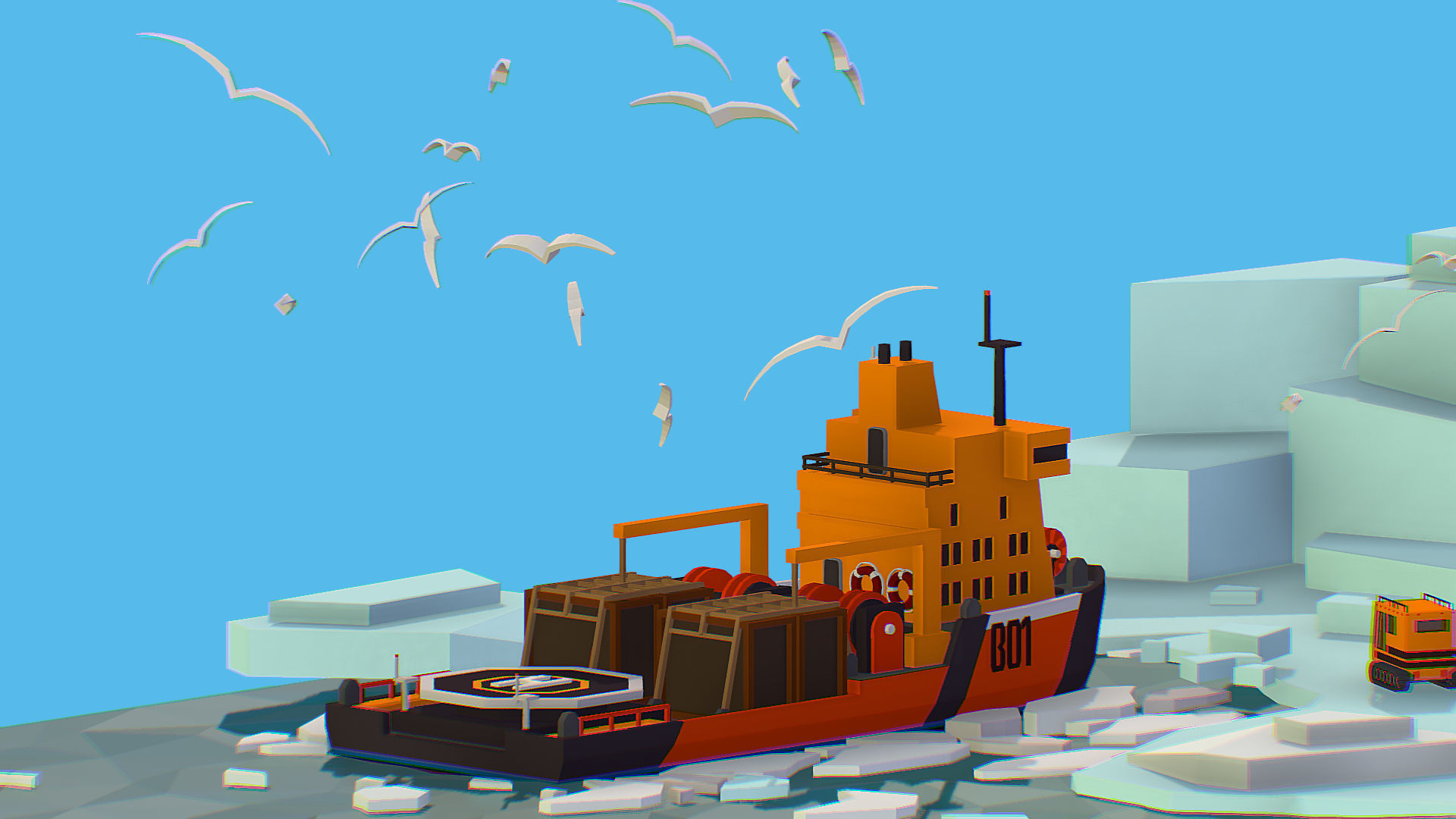 Polar Station North Pole iceboat 3D model_37