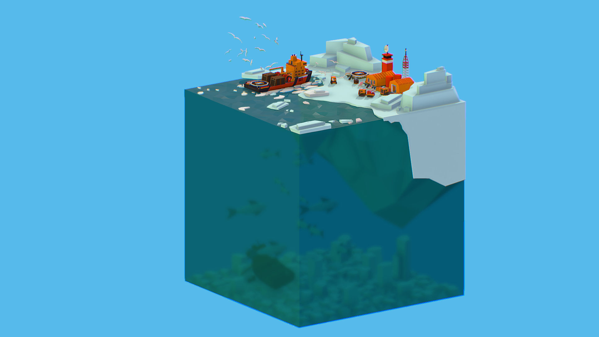Polar Station North Pole iceboat 3D model_18