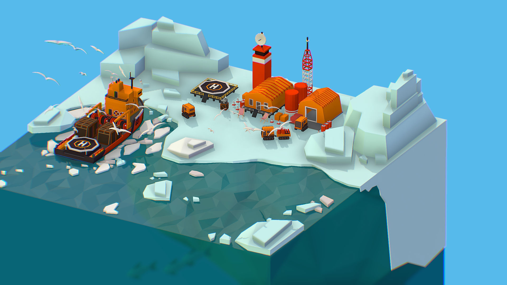 Polar Station North Pole iceboat 3D model_4