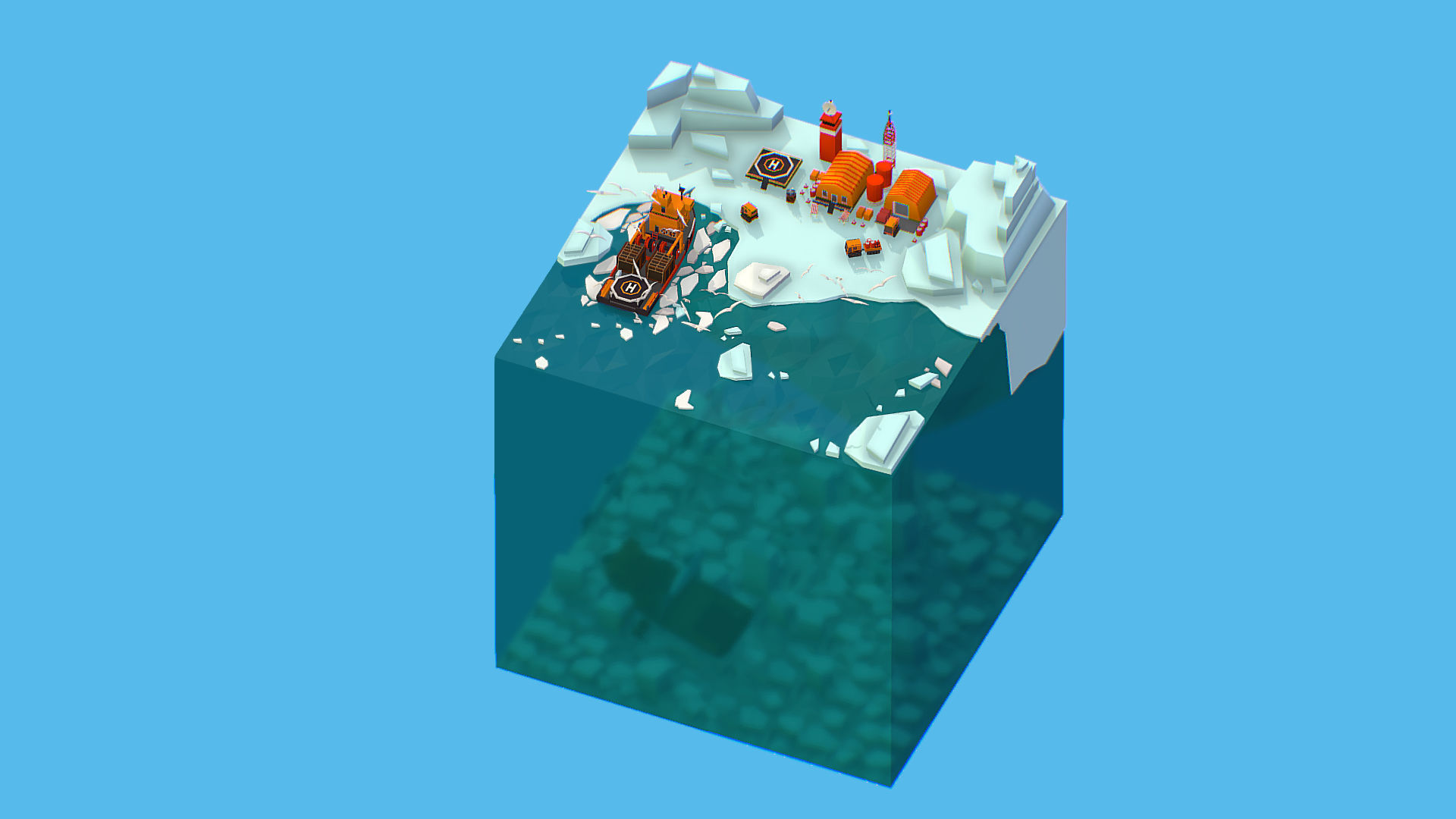 Polar Station North Pole iceboat 3D model_21