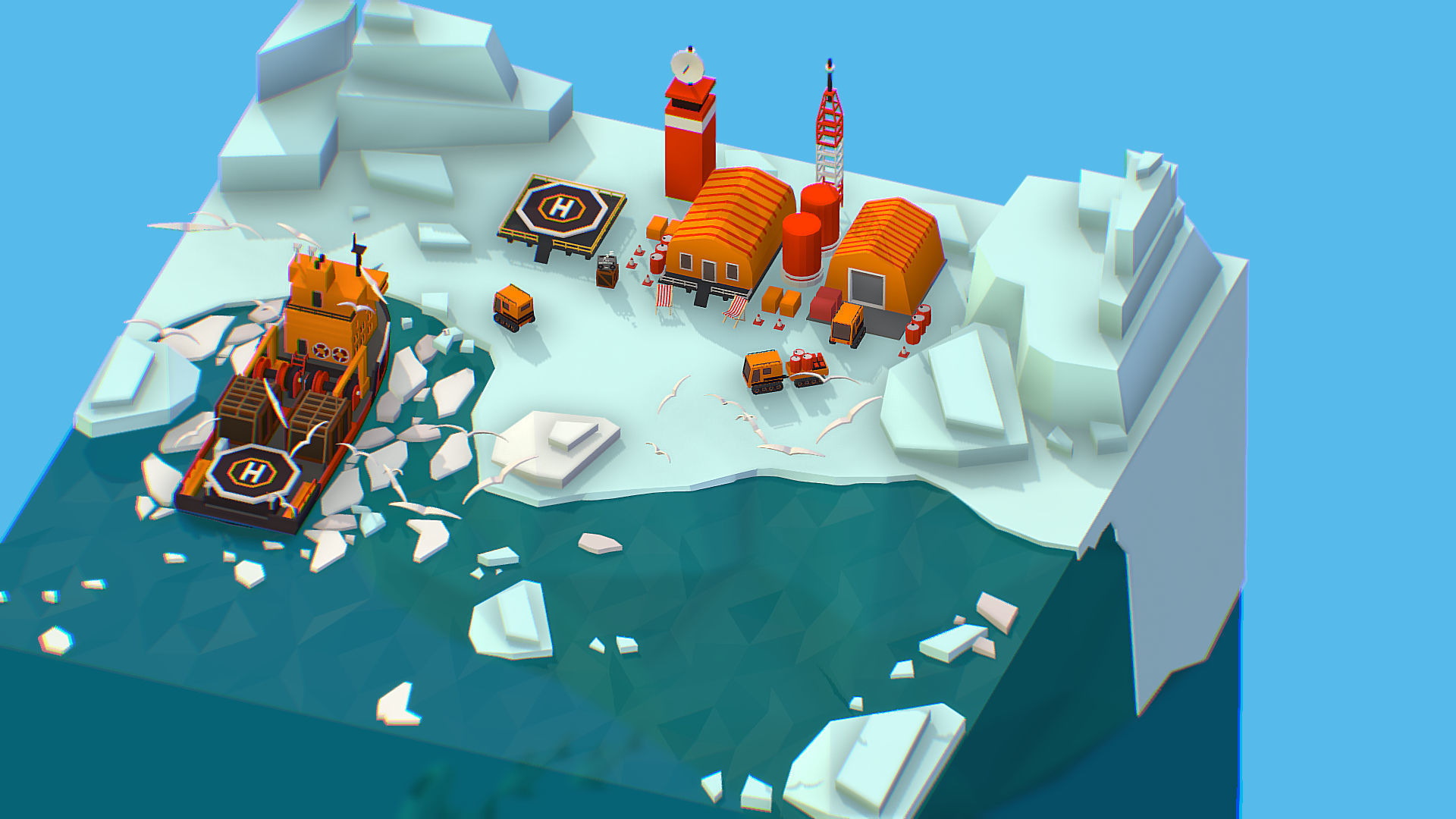 Polar Station North Pole iceboat 3D model_3