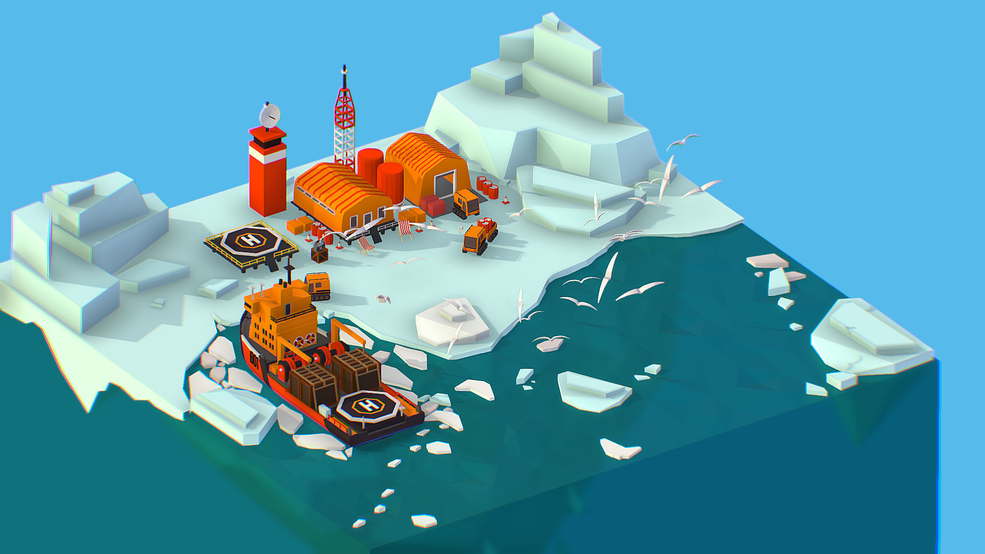 Polar Station North Pole iceboat 3D model_1