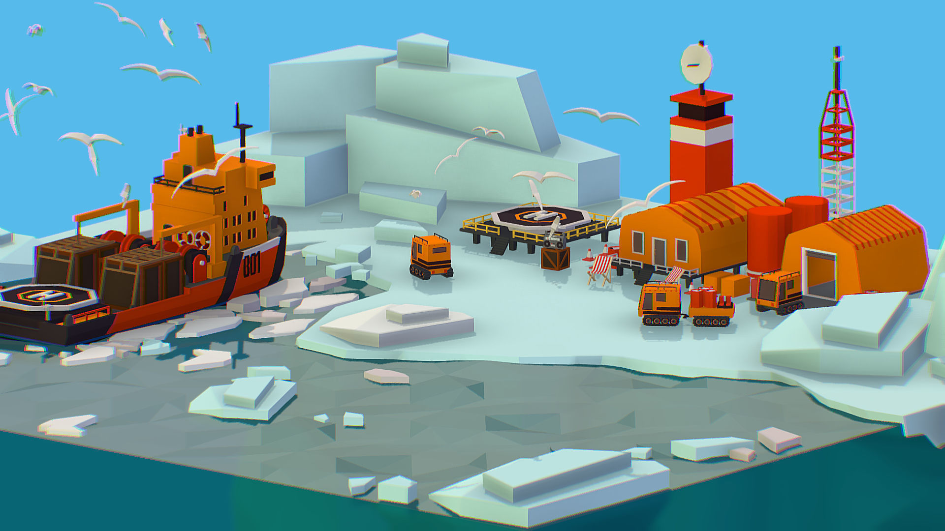 Polar Station North Pole iceboat 3D model_43