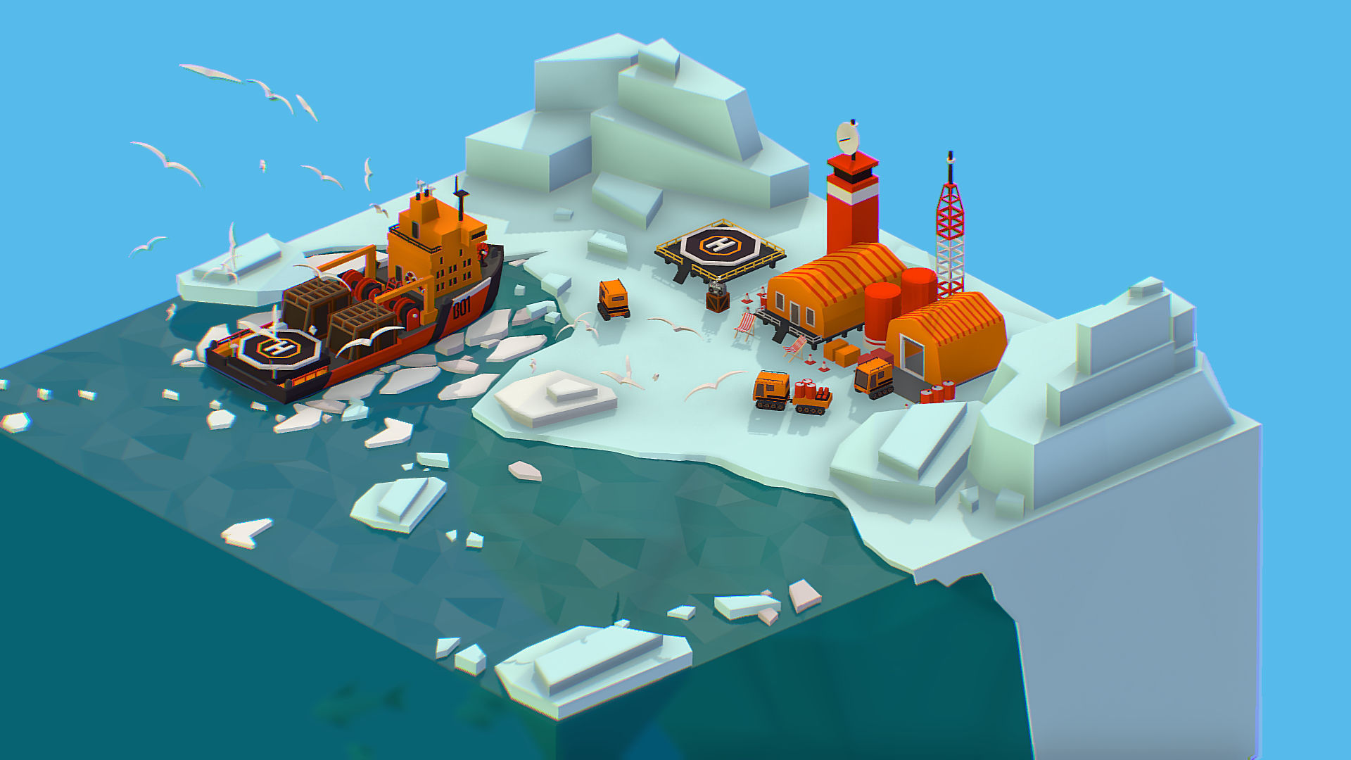 Polar Station North Pole iceboat 3D model_5