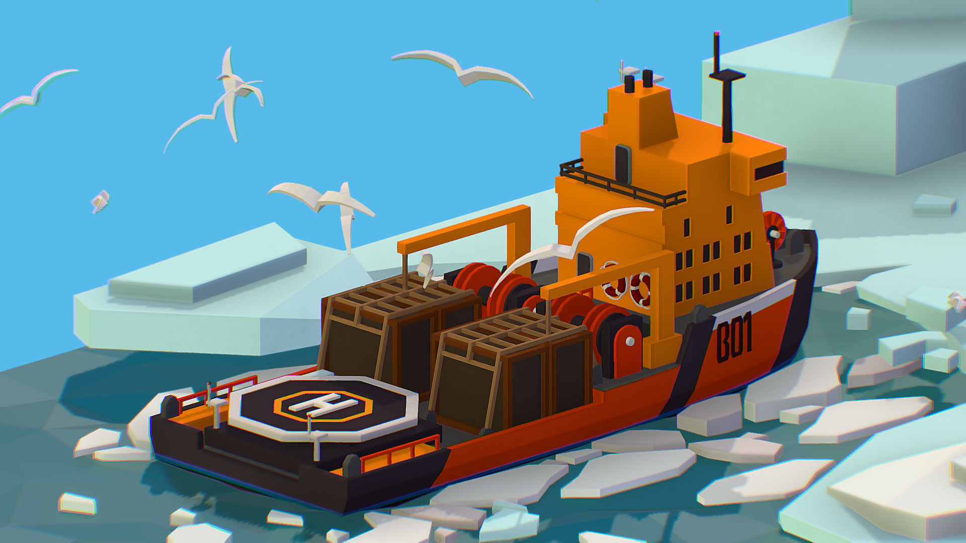 Polar Station North Pole iceboat 3D model_36