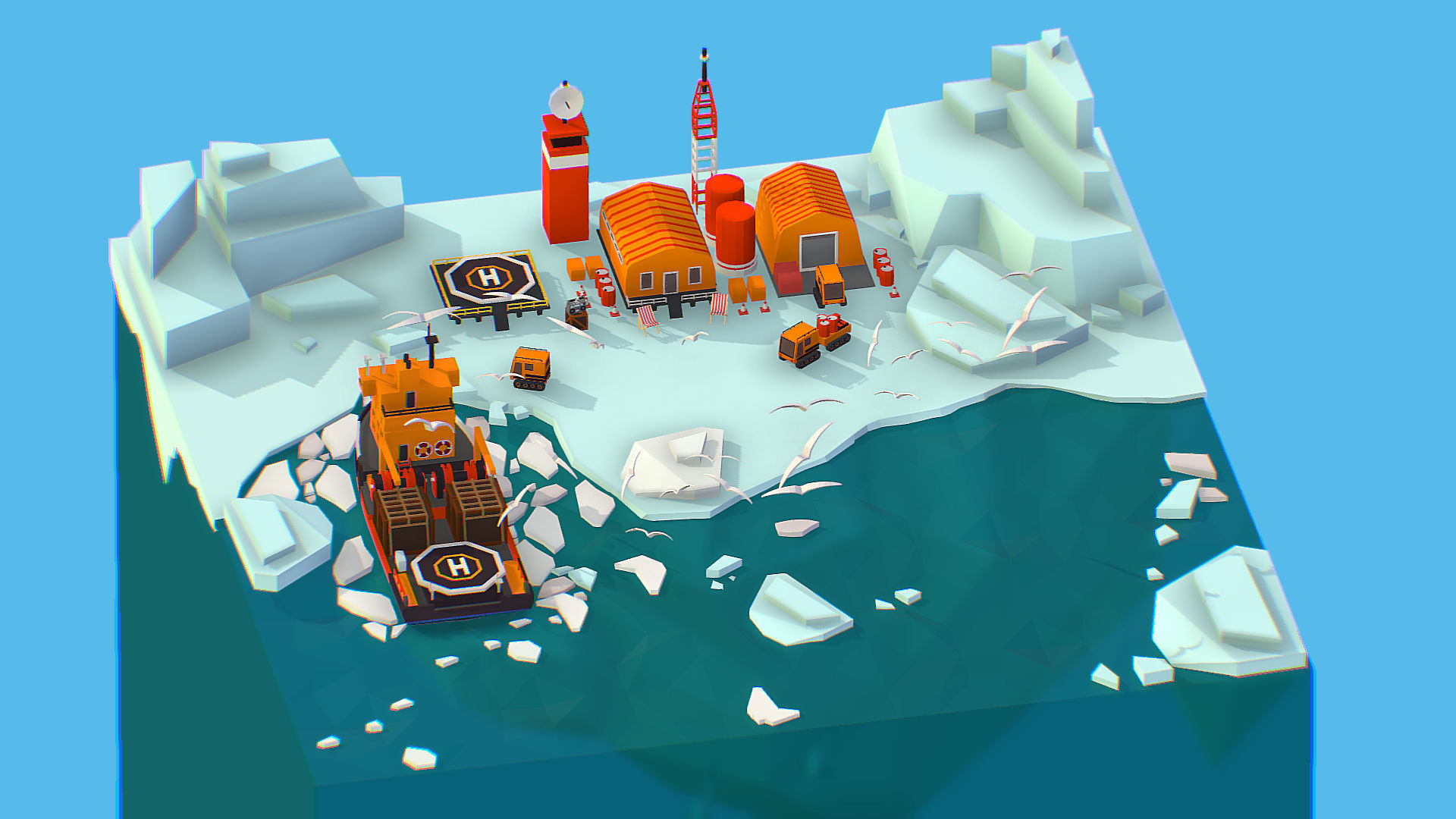 Polar Station North Pole iceboat 3D model_2