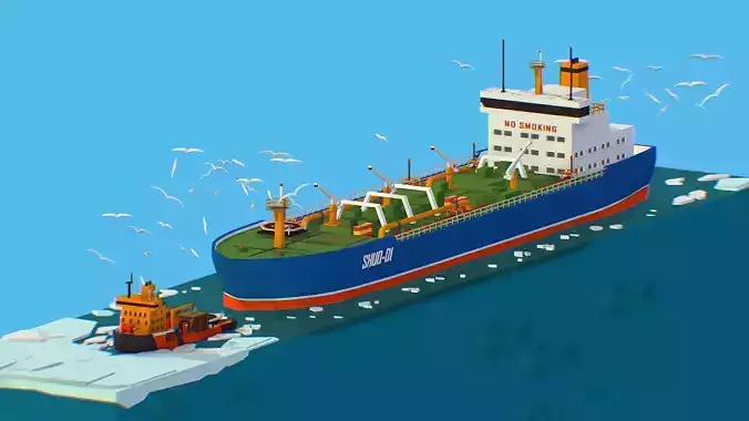 Isometric Boat breaking Ice Oil Tanker Icebreaker Low-poly 3D model