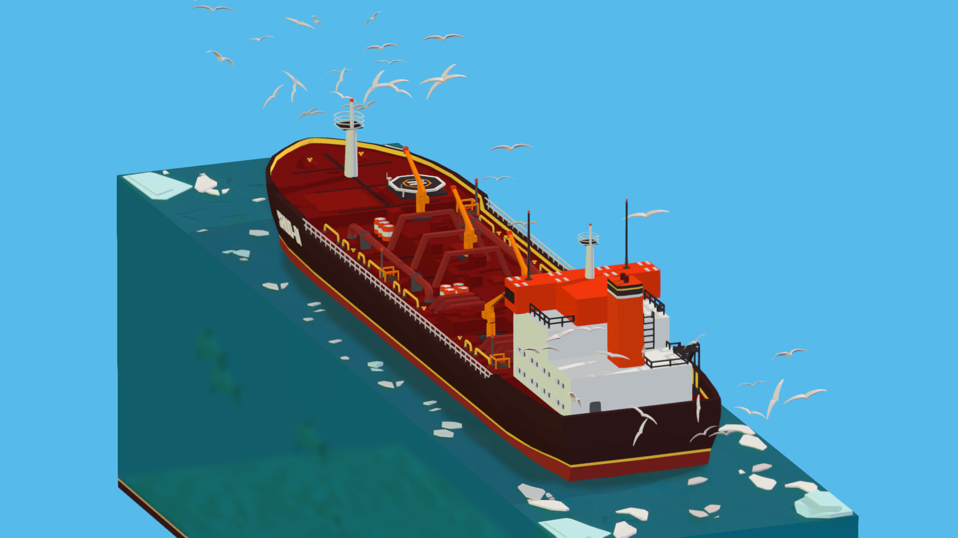 Boat Ship Oil Tanker in ocean Low-poly 3D model_11