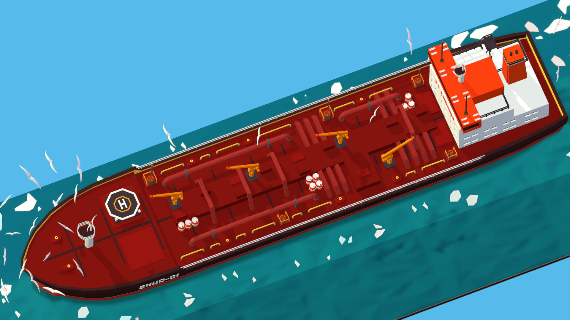 Boat Ship Oil Tanker in ocean Low-poly 3D model_31