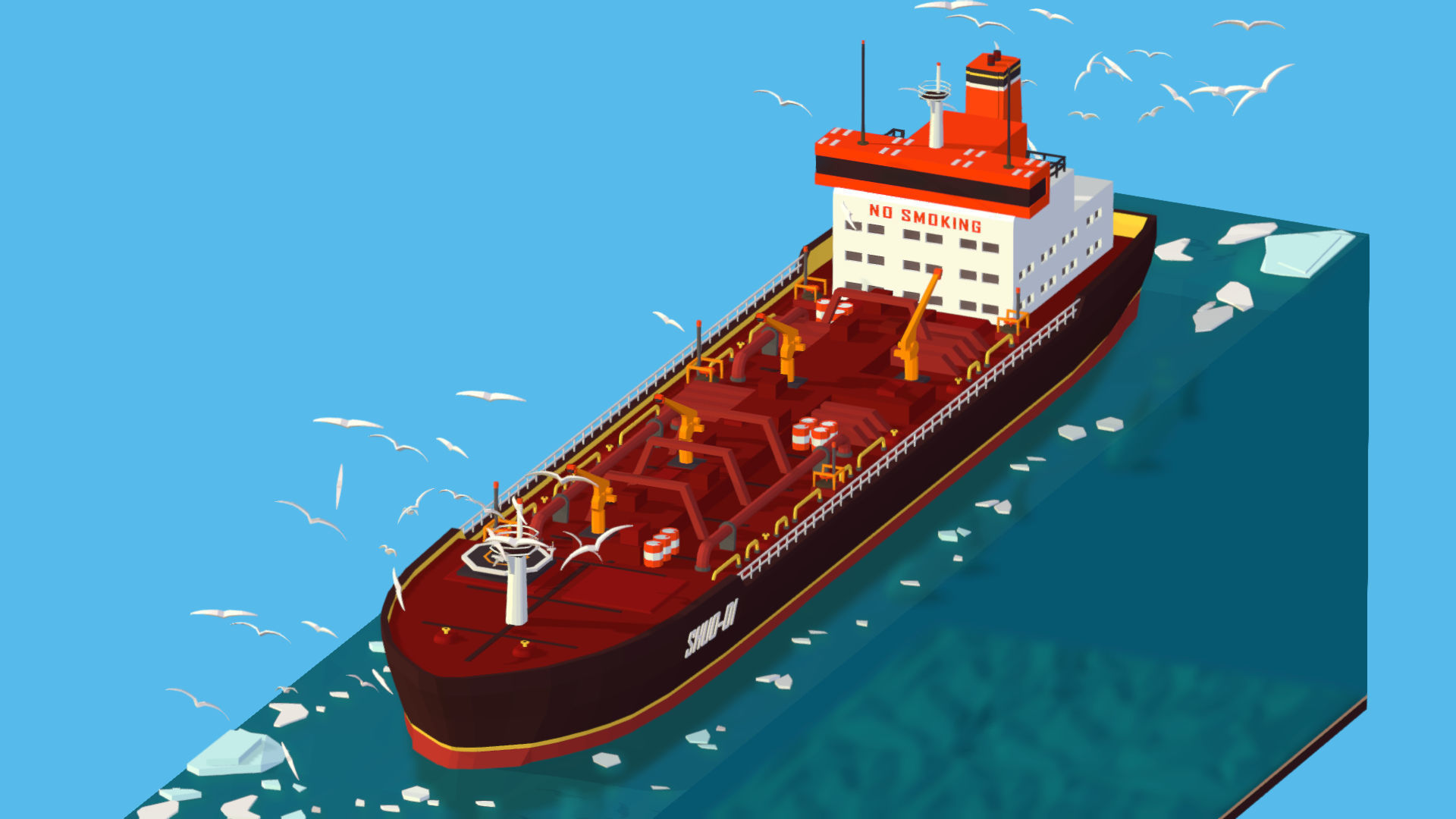 Boat Ship Oil Tanker in ocean Low-poly 3D model_27