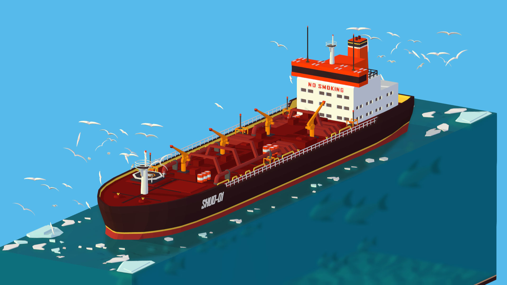 Boat Ship Oil Tanker in ocean Low-poly 3D model_7