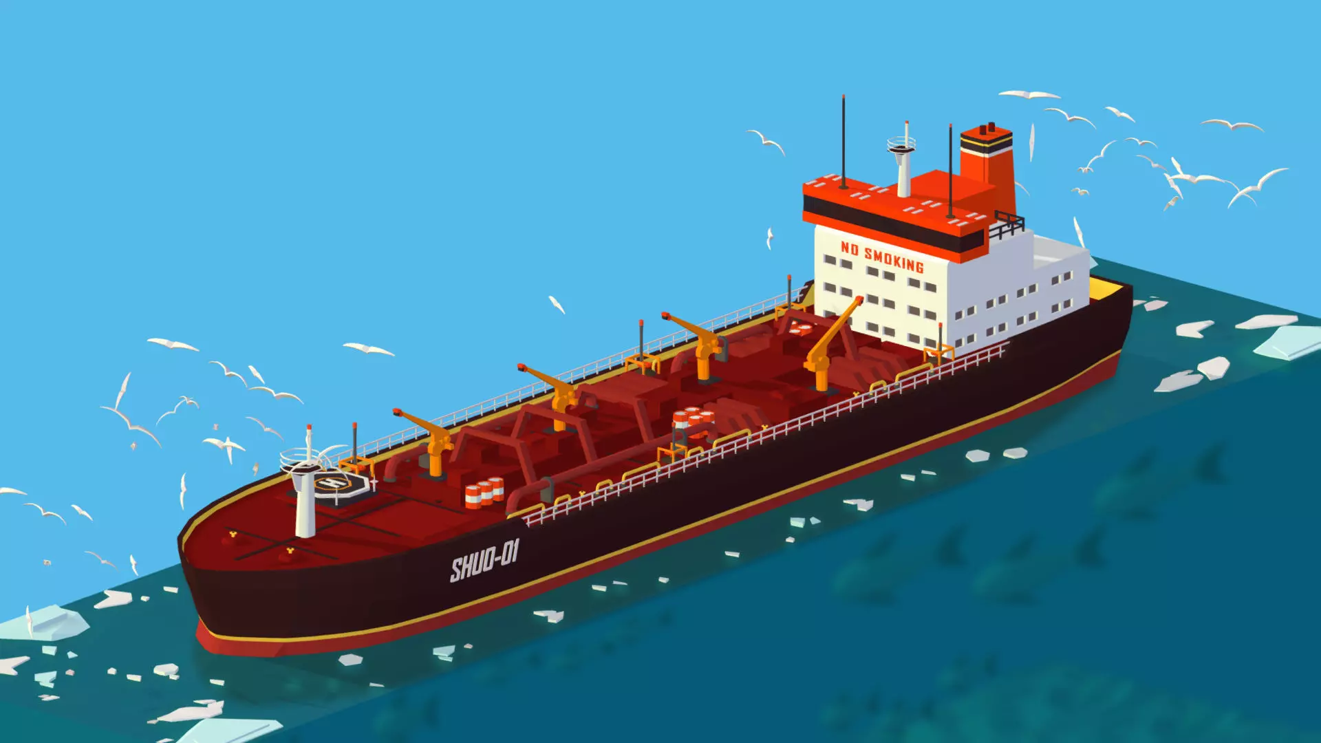 Boat Ship Oil Tanker in ocean Low-poly 3D model_0