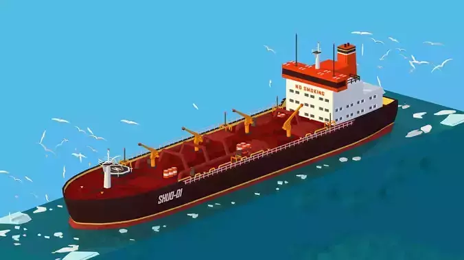 Isometric Boat Ship Oil Tanker in ocean Low-poly 3D model