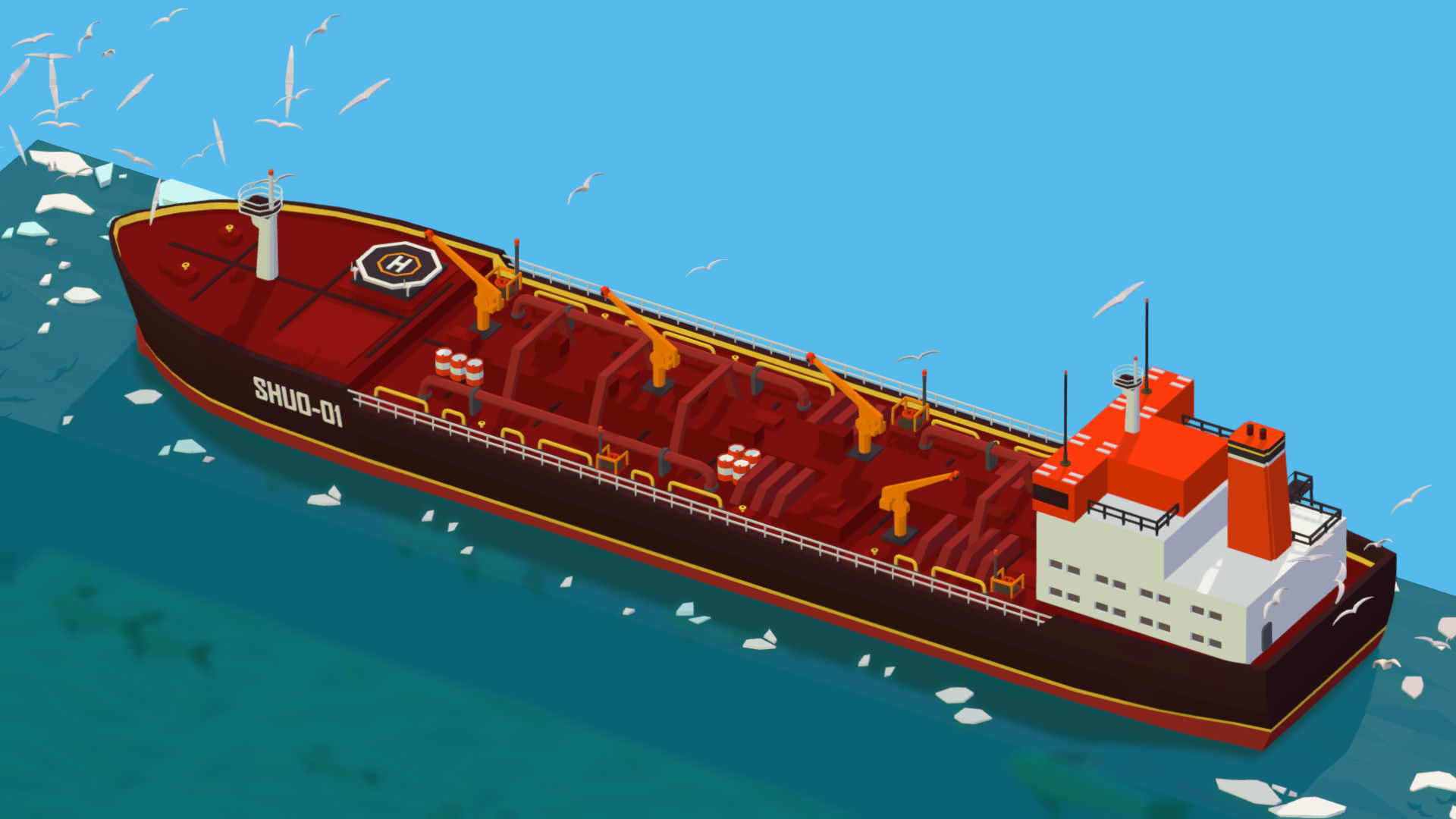 Boat Ship Oil Tanker in ocean Low-poly 3D model_14