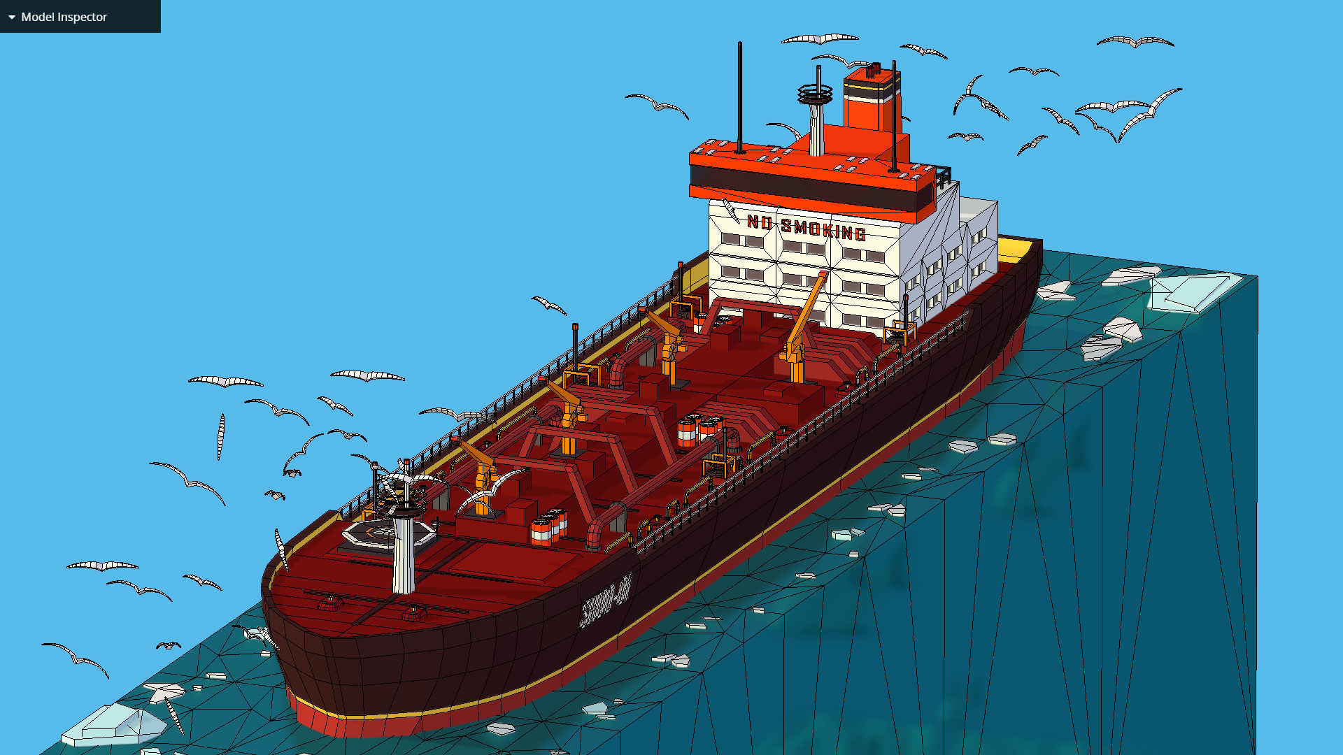 Boat Ship Oil Tanker in ocean Low-poly 3D model_34