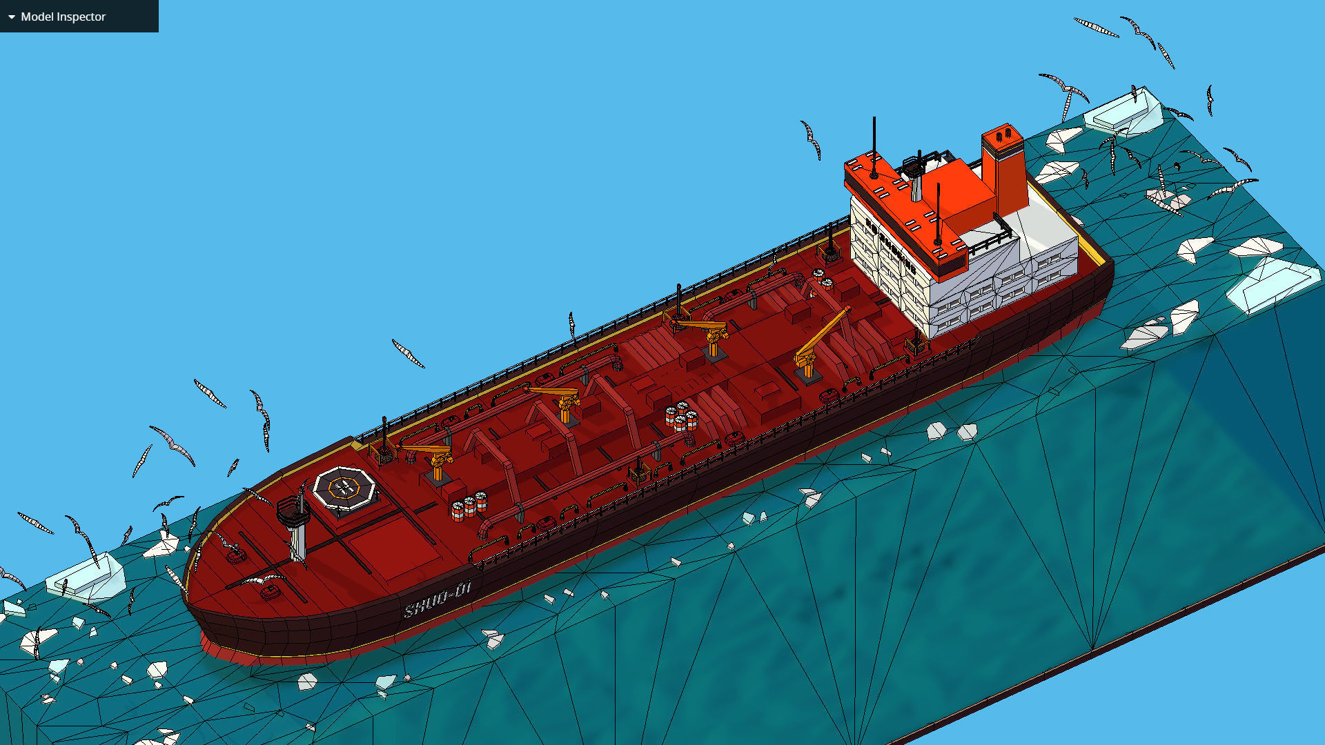 Boat Ship Oil Tanker in ocean Low-poly 3D model_46