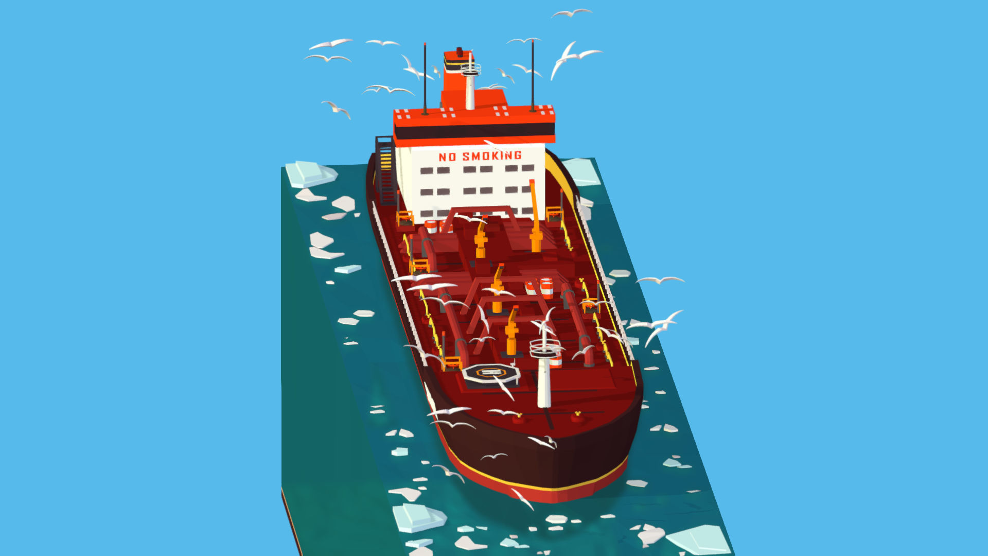 Boat Ship Oil Tanker in ocean Low-poly 3D model_26