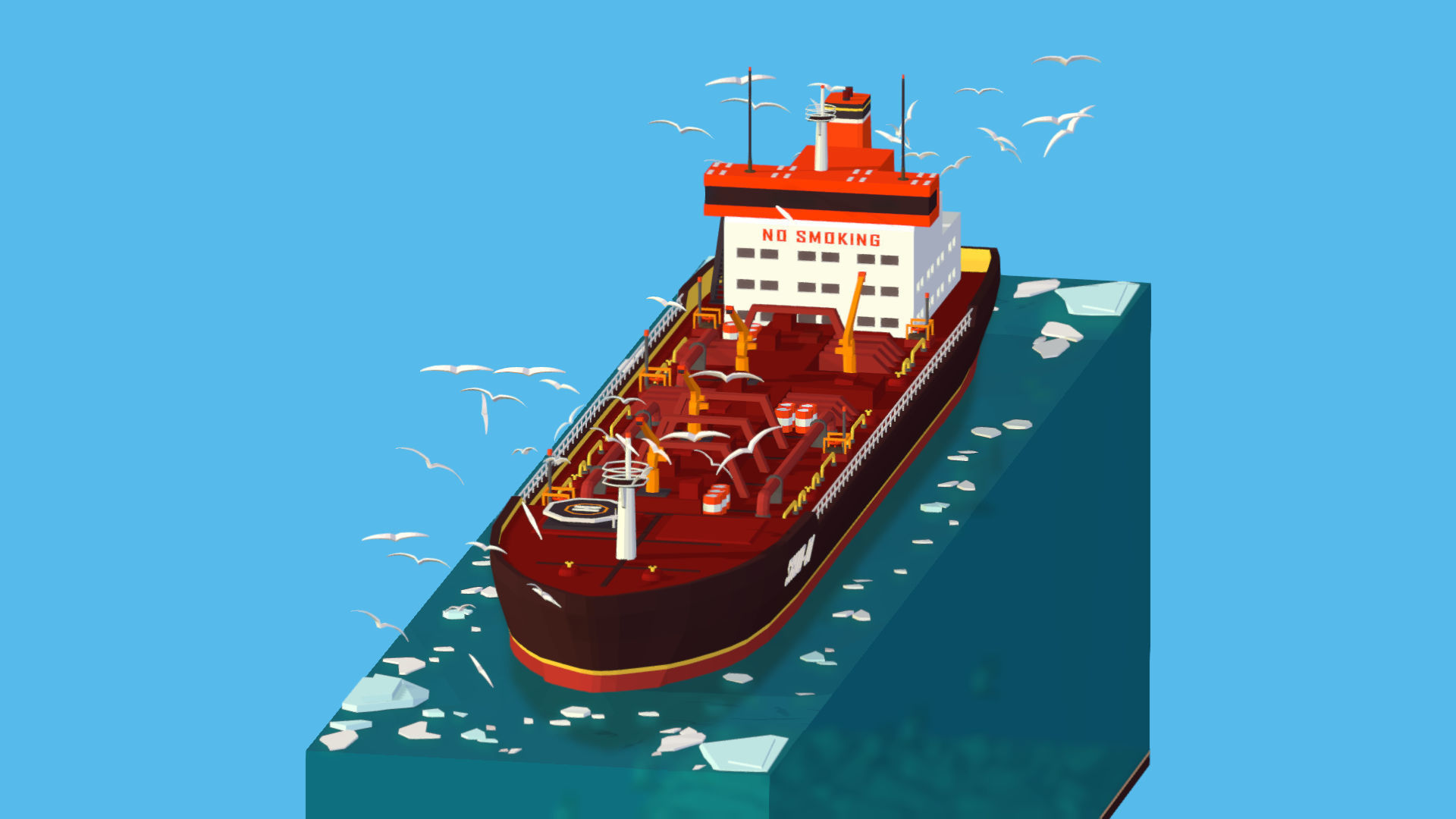 Boat Ship Oil Tanker in ocean Low-poly 3D model_16