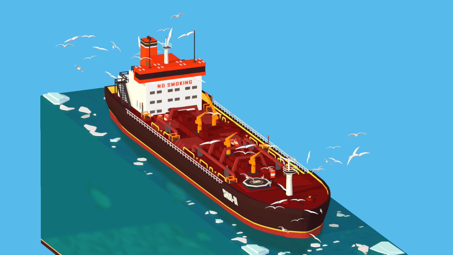 Boat Ship Oil Tanker in ocean Low-poly 3D model_4