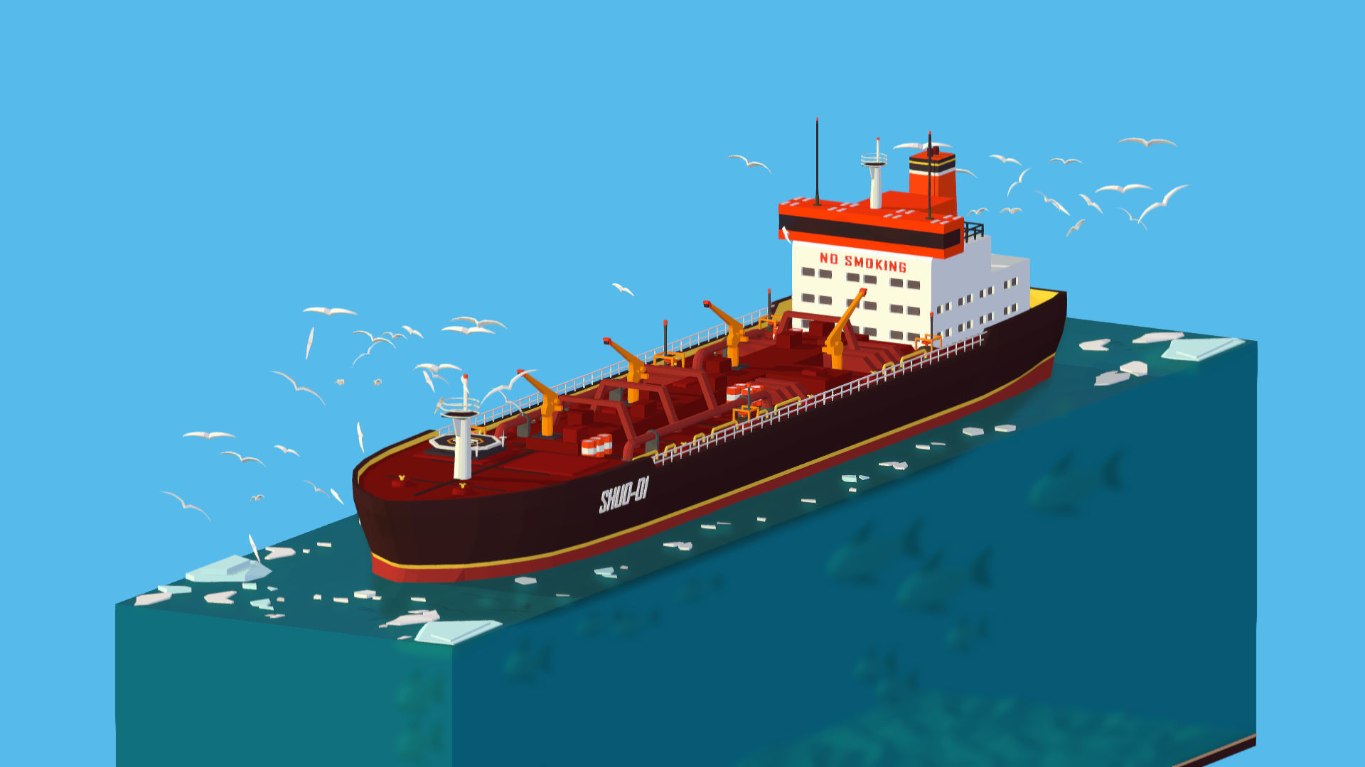 Boat Ship Oil Tanker in ocean Low-poly 3D model_20