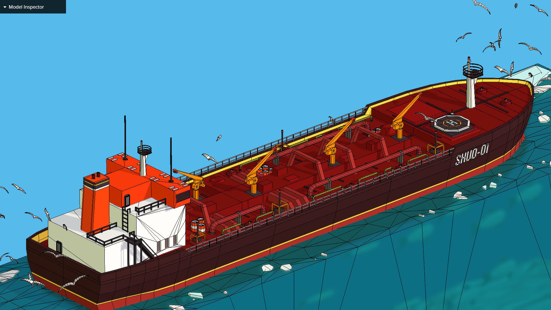 Boat Ship Oil Tanker in ocean Low-poly 3D model_40