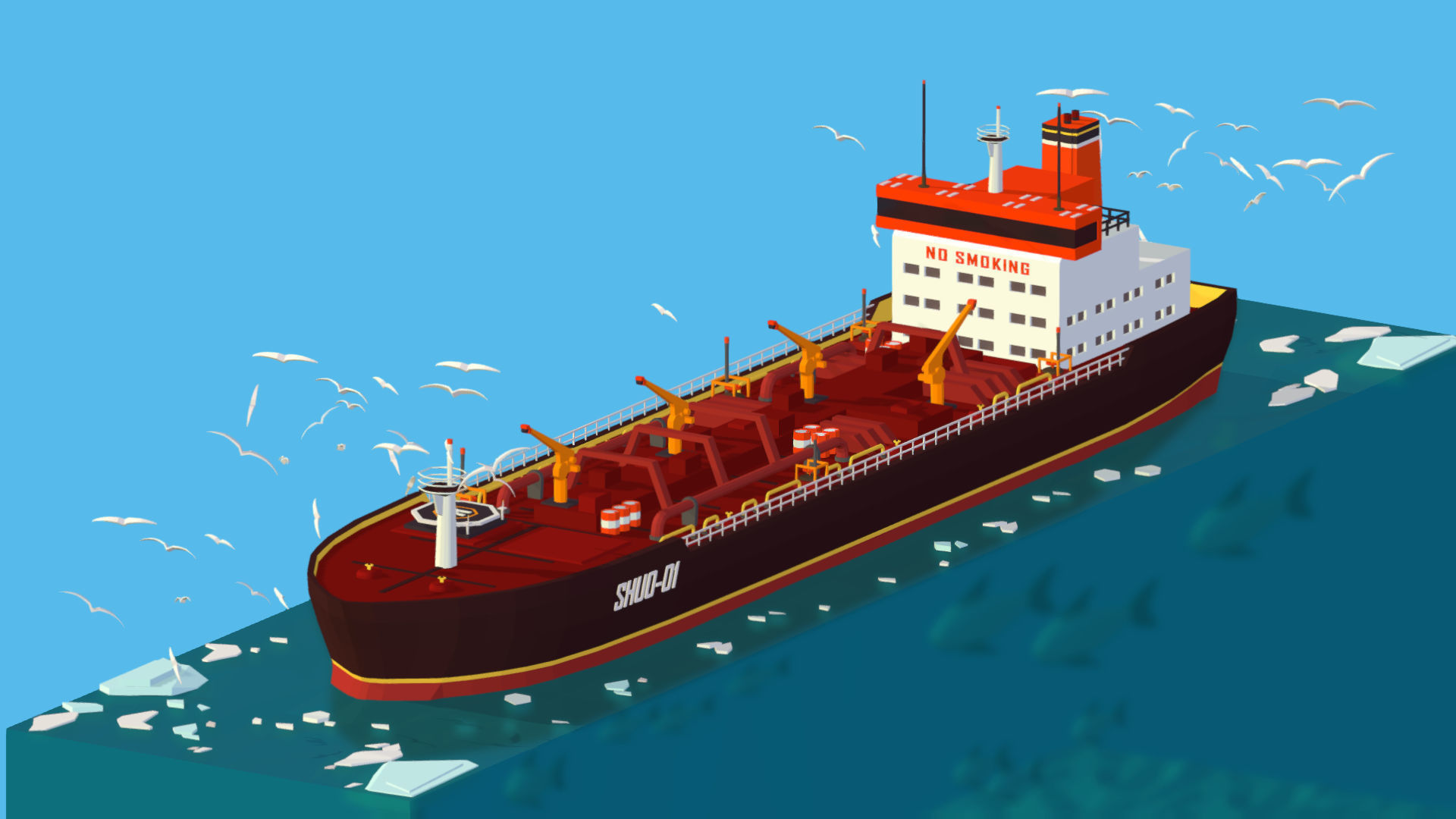 Boat Ship Oil Tanker in ocean Low-poly 3D model_28