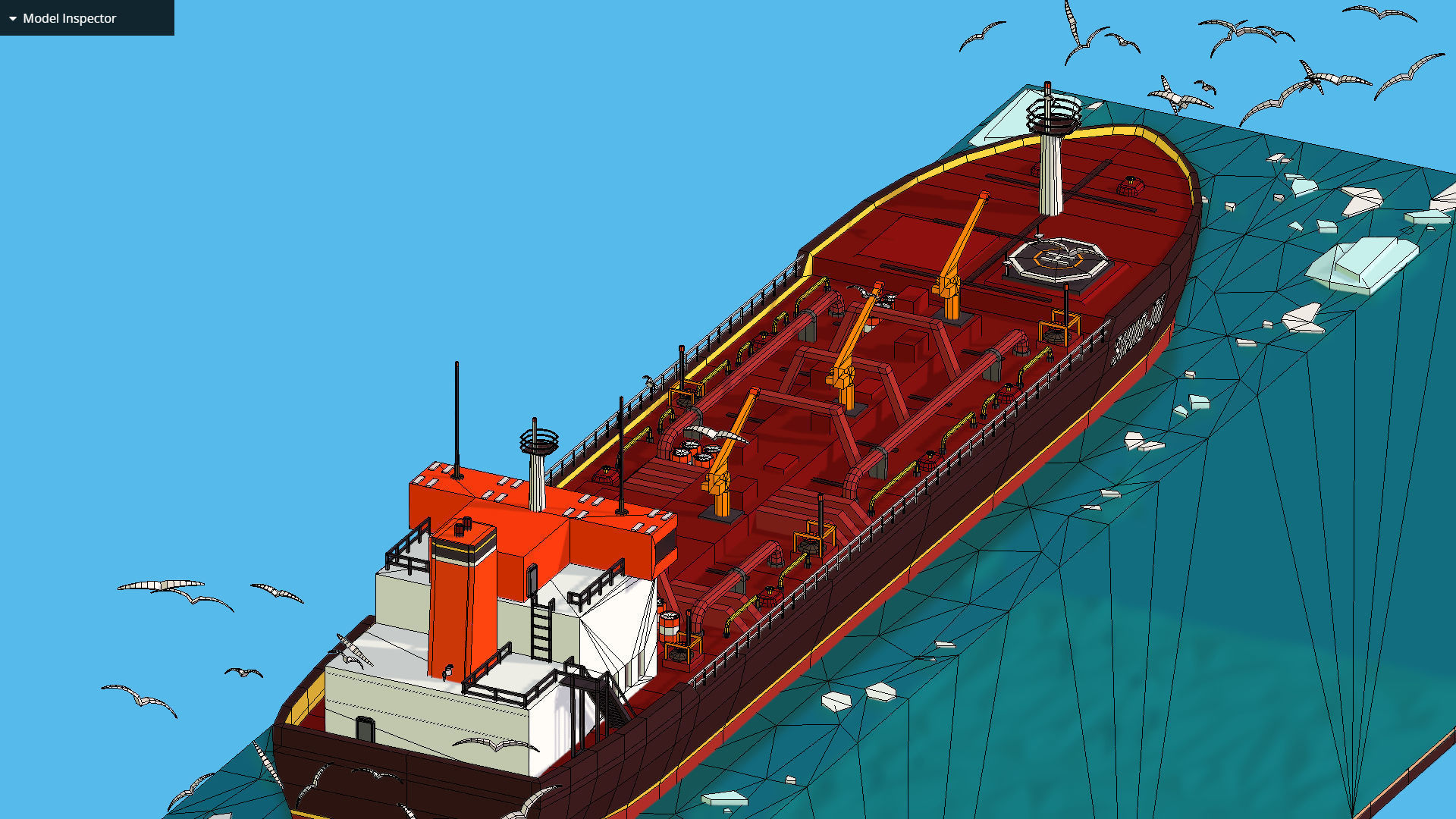 Boat Ship Oil Tanker in ocean Low-poly 3D model_41