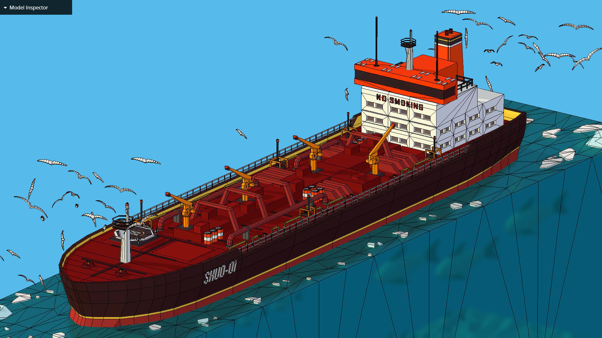 Boat Ship Oil Tanker in ocean Low-poly 3D model_33