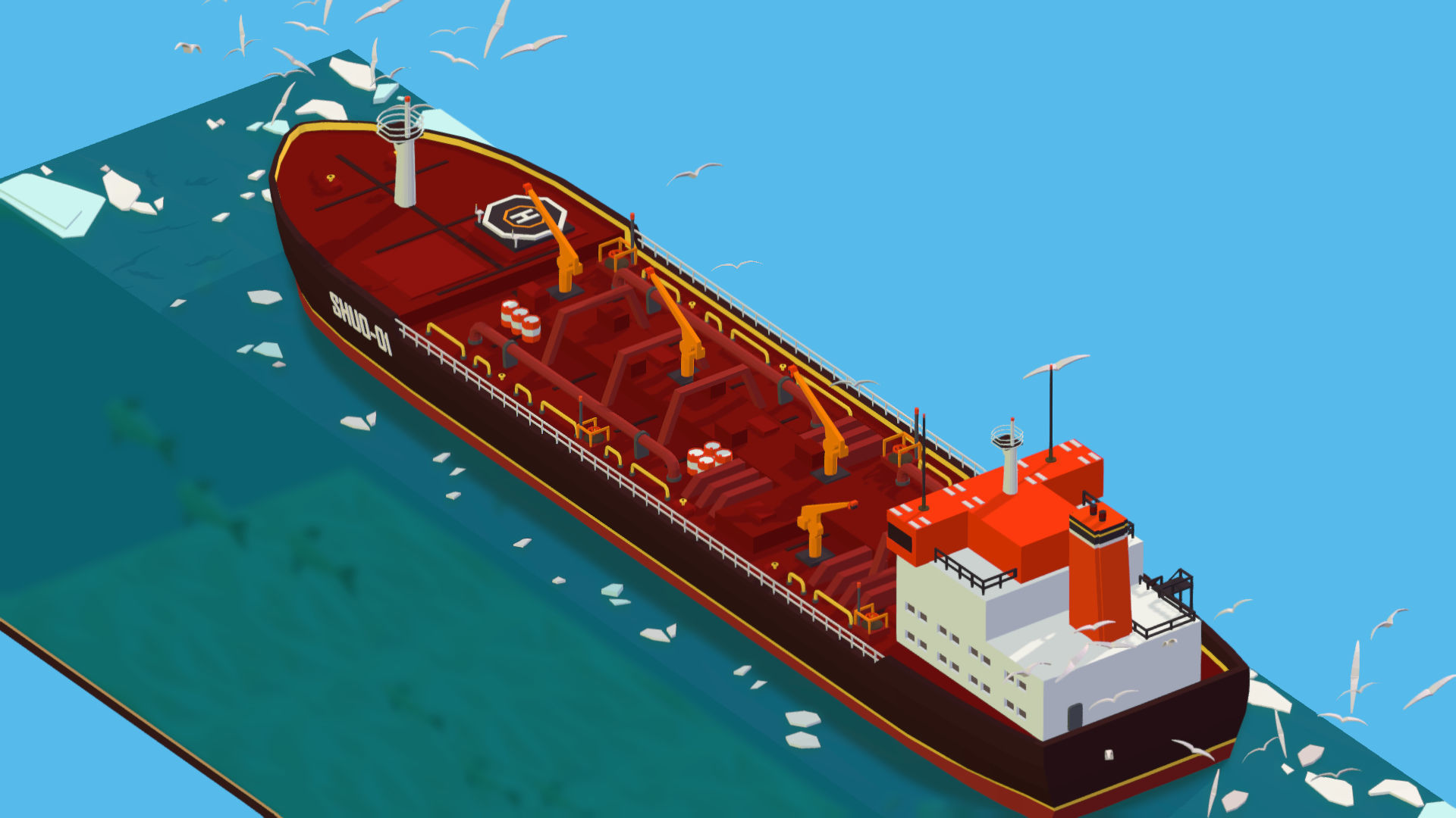 Boat Ship Oil Tanker in ocean Low-poly 3D model_13