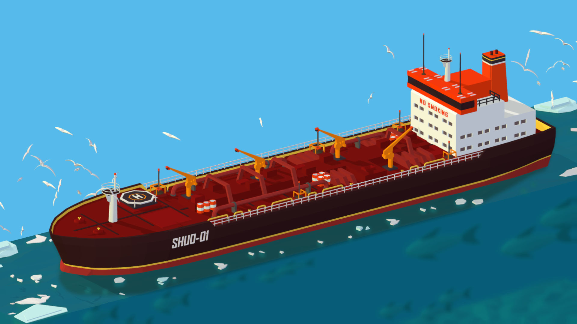Boat Ship Oil Tanker in ocean Low-poly 3D model_30