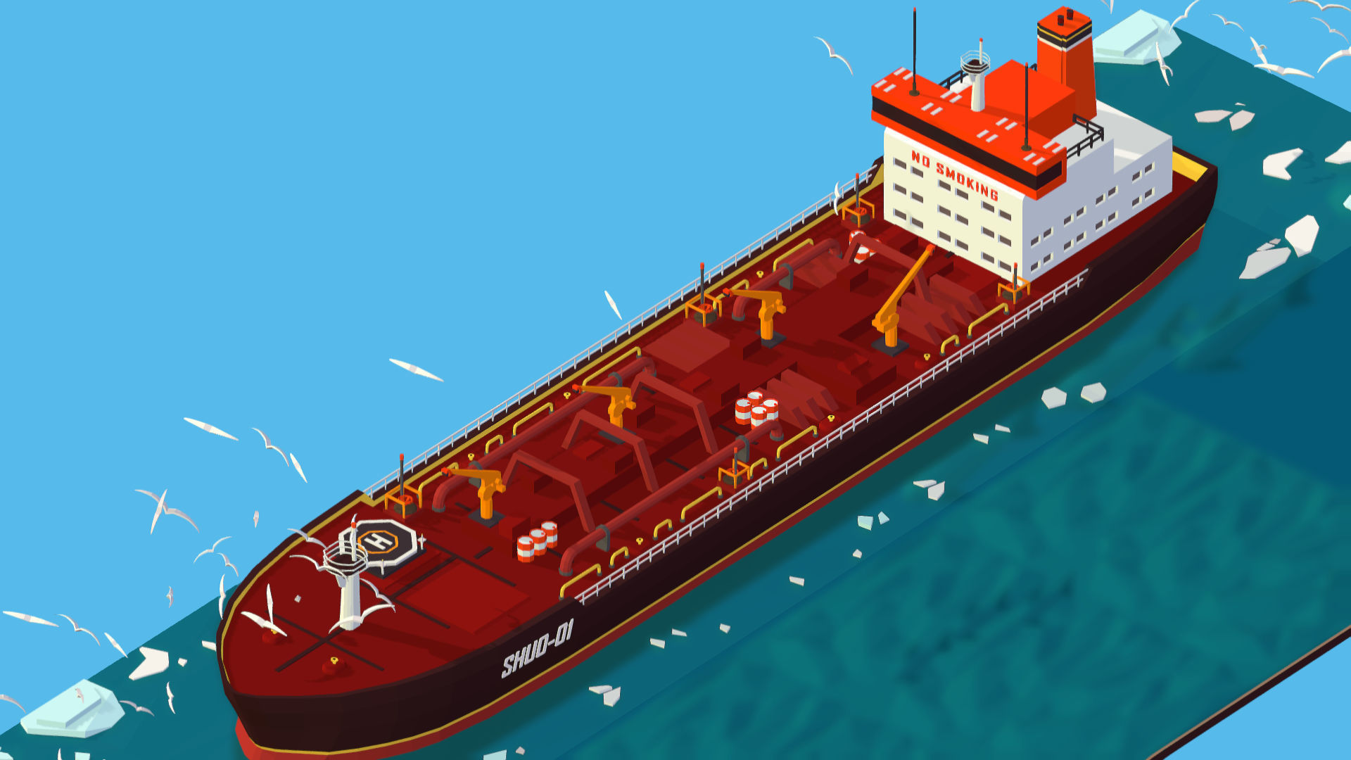 Boat Ship Oil Tanker in ocean Low-poly 3D model_29