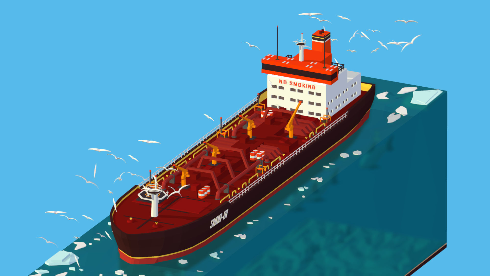 Boat Ship Oil Tanker in ocean Low-poly 3D model_1