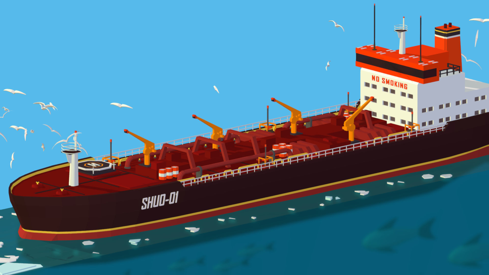 Boat Ship Oil Tanker in ocean Low-poly 3D model_24