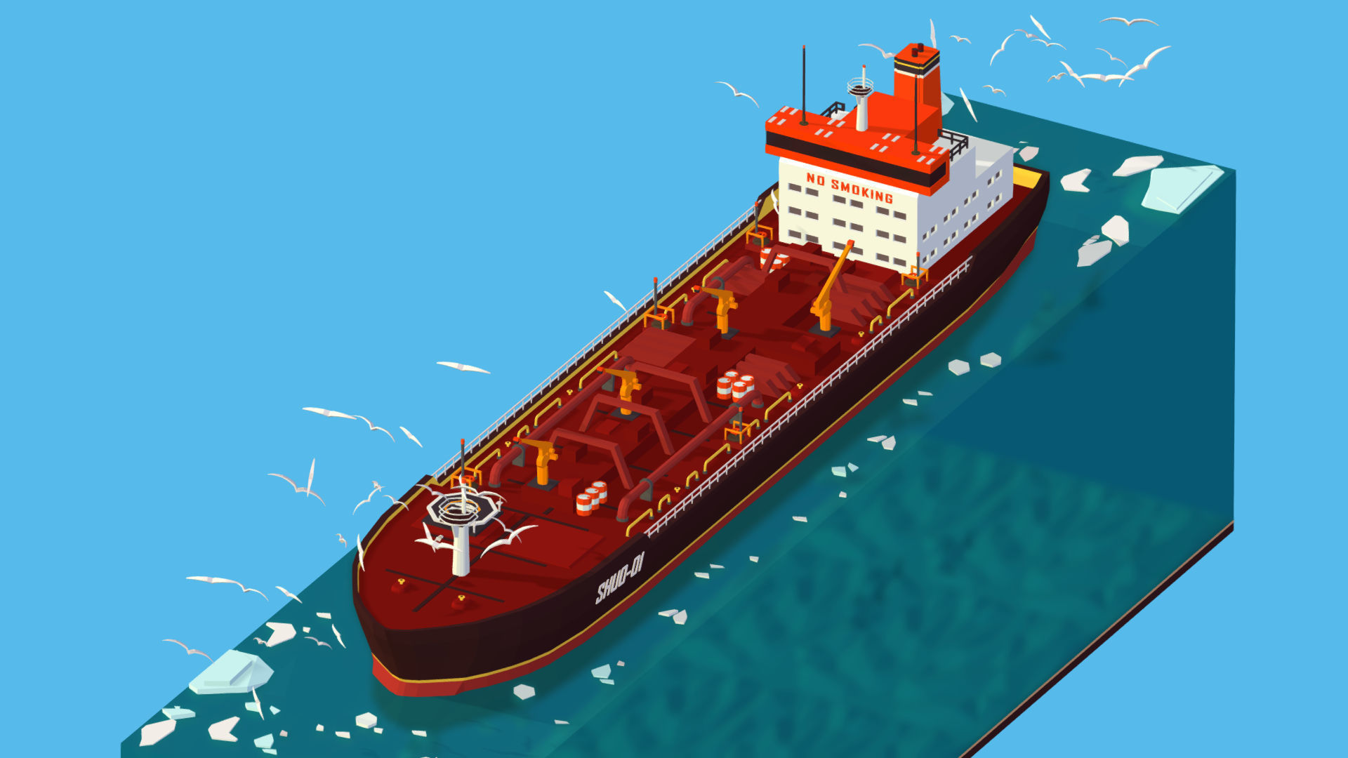Boat Ship Oil Tanker in ocean Low-poly 3D model_19