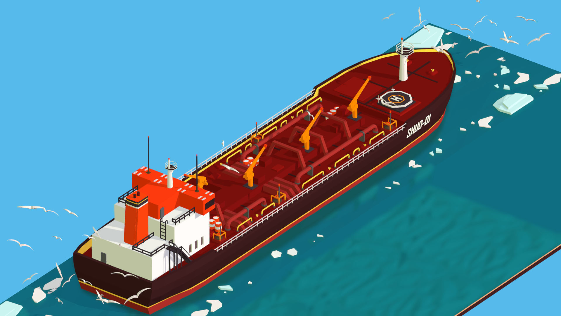Boat Ship Oil Tanker in ocean Low-poly 3D model_8