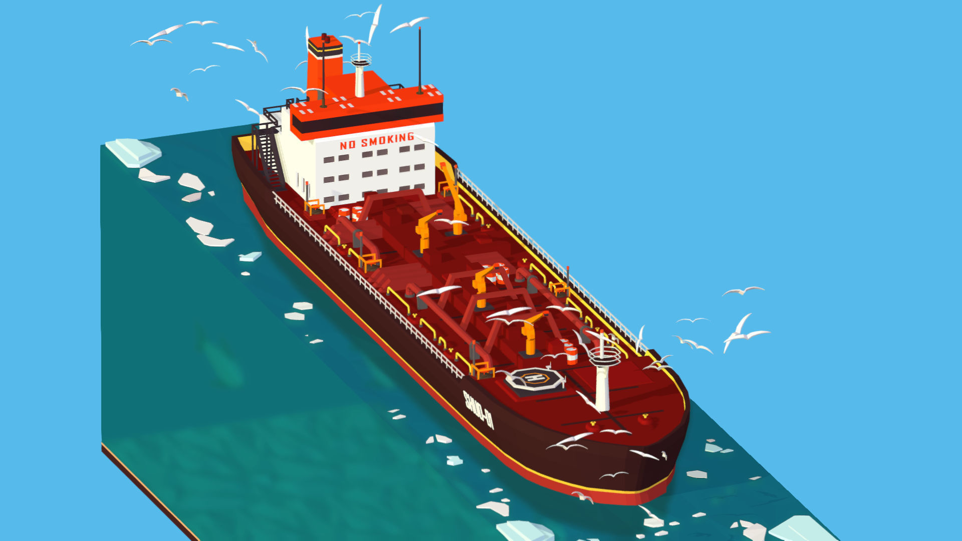 Boat Ship Oil Tanker in ocean Low-poly 3D model_6