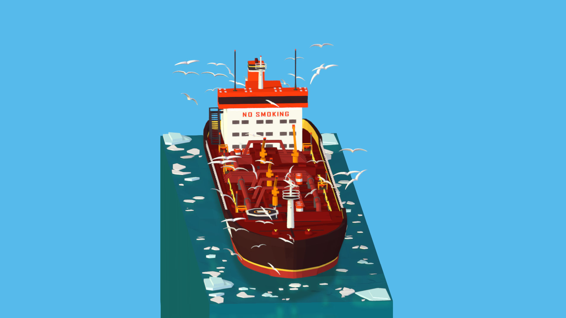 Boat Ship Oil Tanker in ocean Low-poly 3D model_3